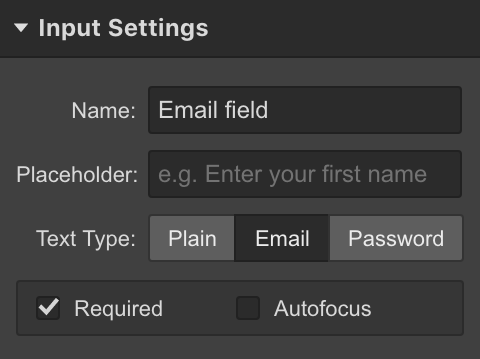 Webflow Form Input Settings