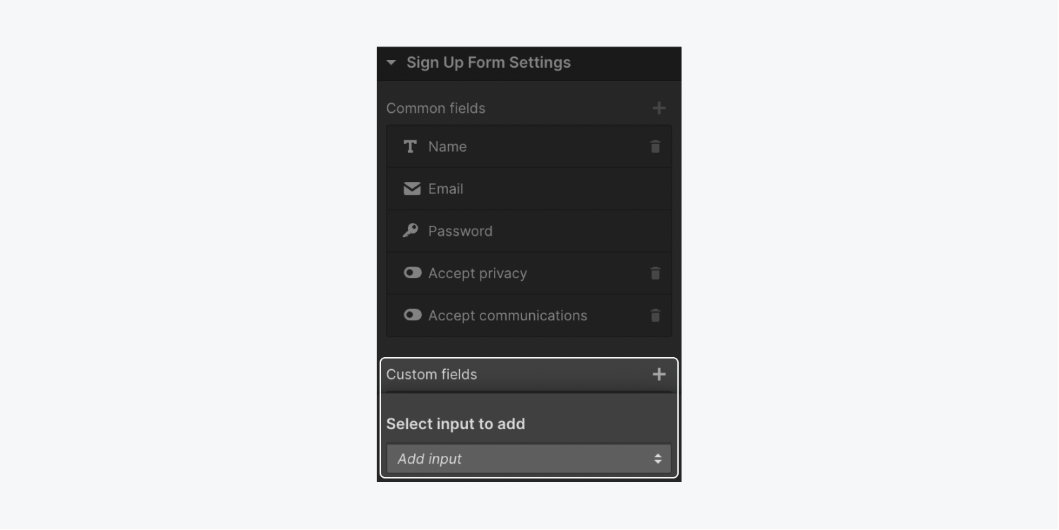 The Custom fields section in the Settings panel.