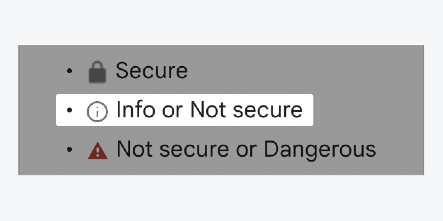 The "info" icon for the "Info or Not Secure" error.