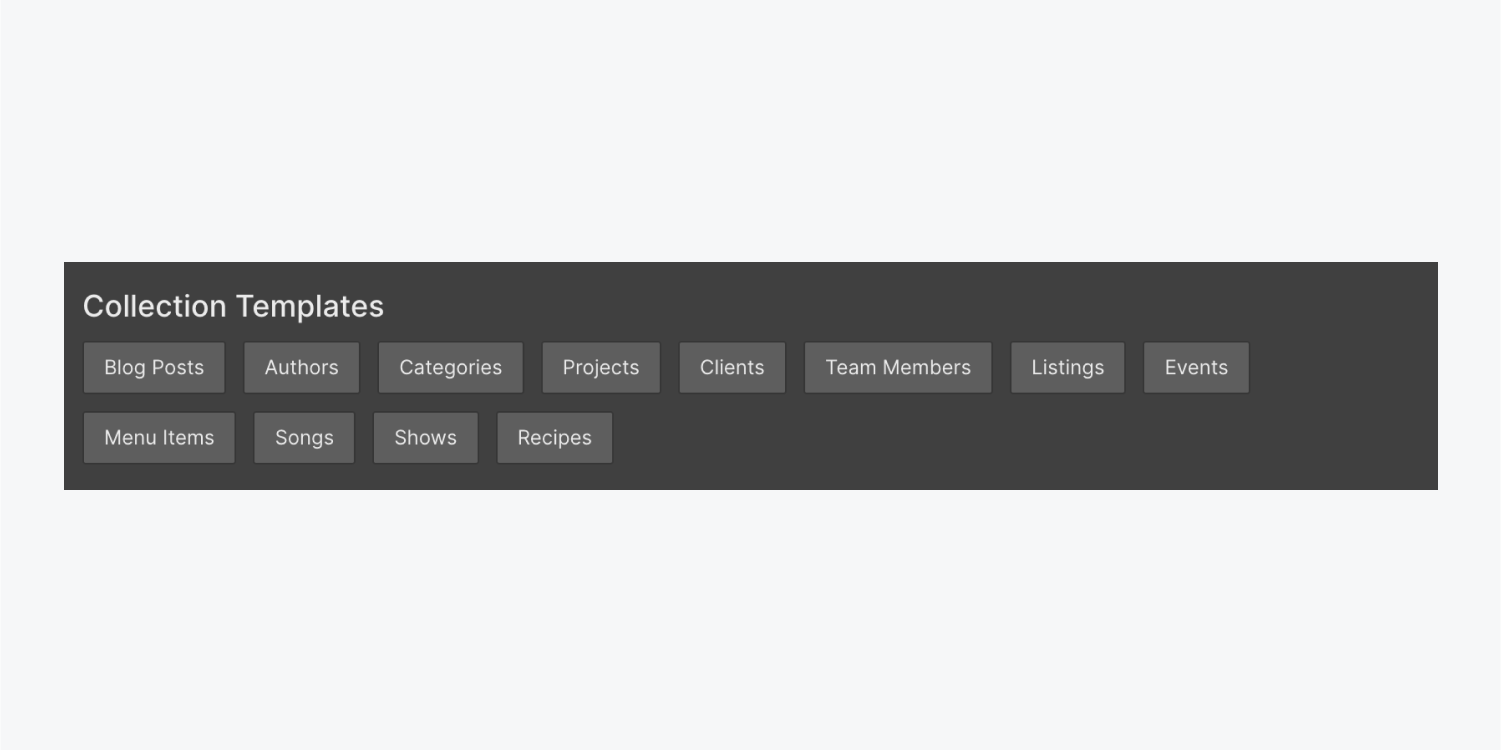 The Collection templates section in the CMS panel.