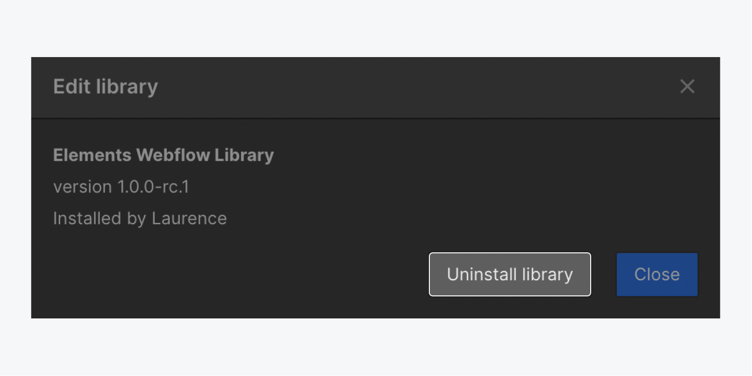 The “Uninstall library” button is highlighted in the Edit library modal window.