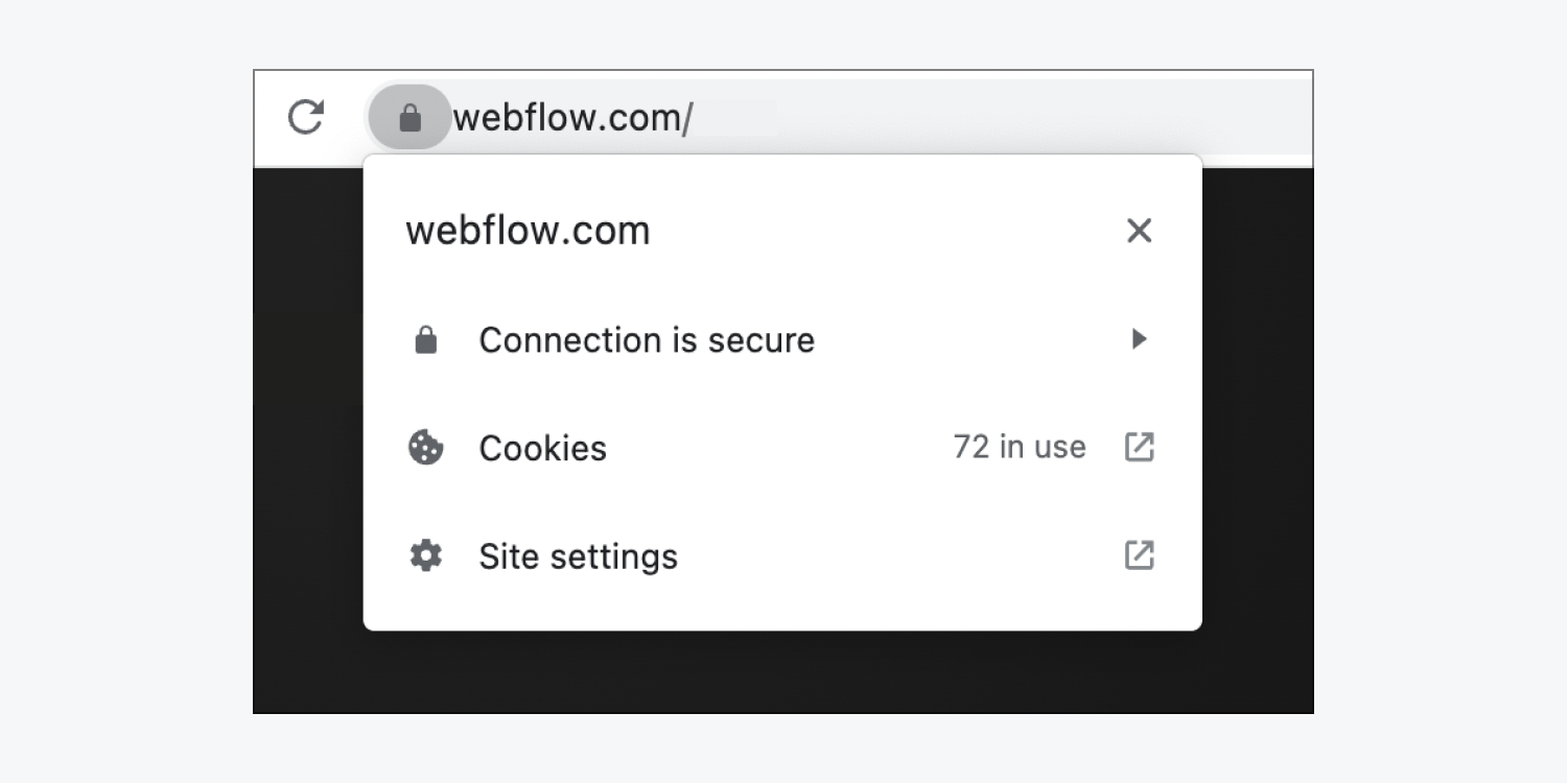 The modal that appears after clicking the “lock” icon in the URL bar. This shows that the connection is secure.