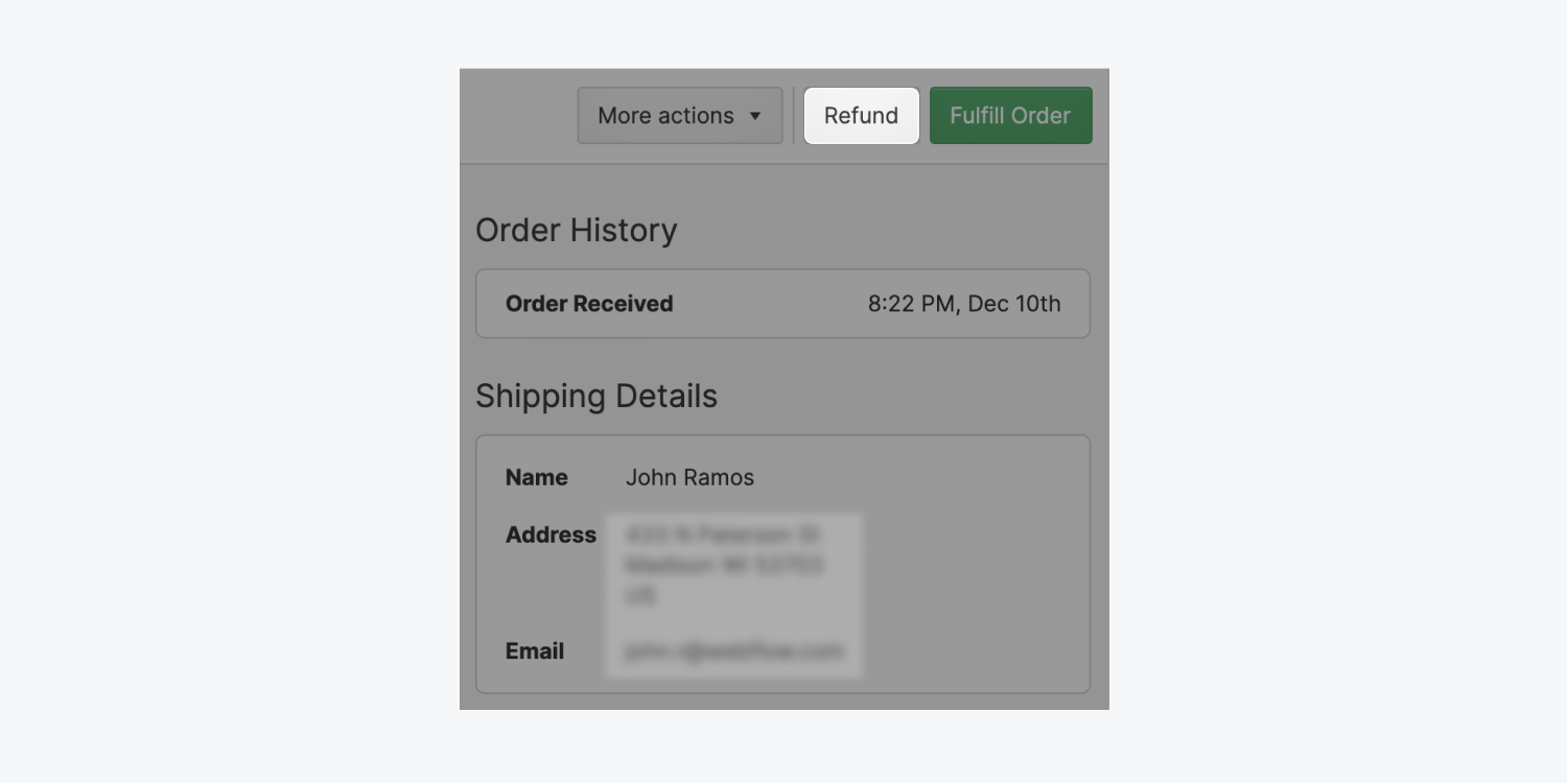 You can refund an order in the Webflow Editor.