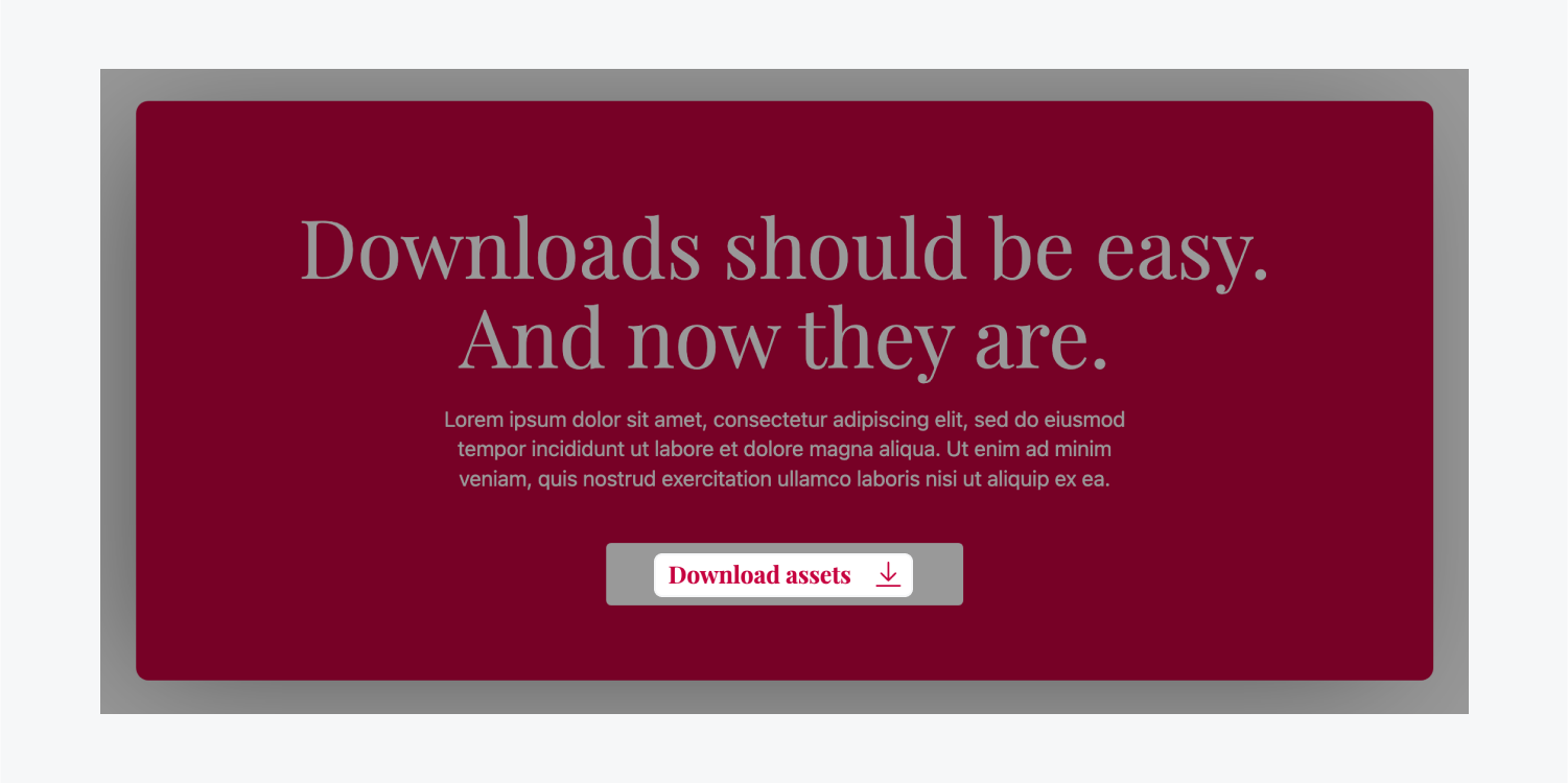 A button is highlighted with descriptive link content reading, “Download assets here.” 