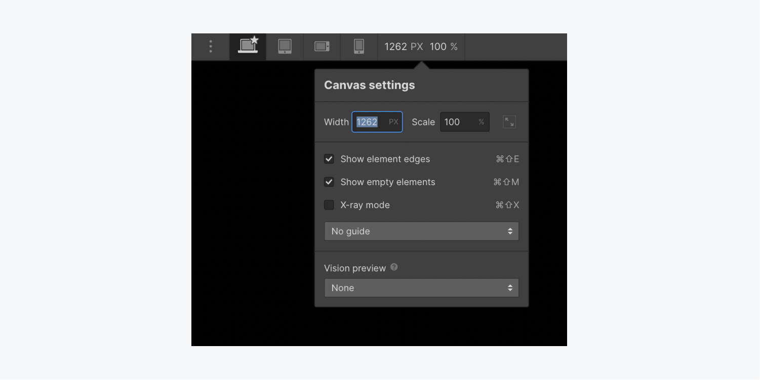 The canvas settings modal is open on the top of the Designer.